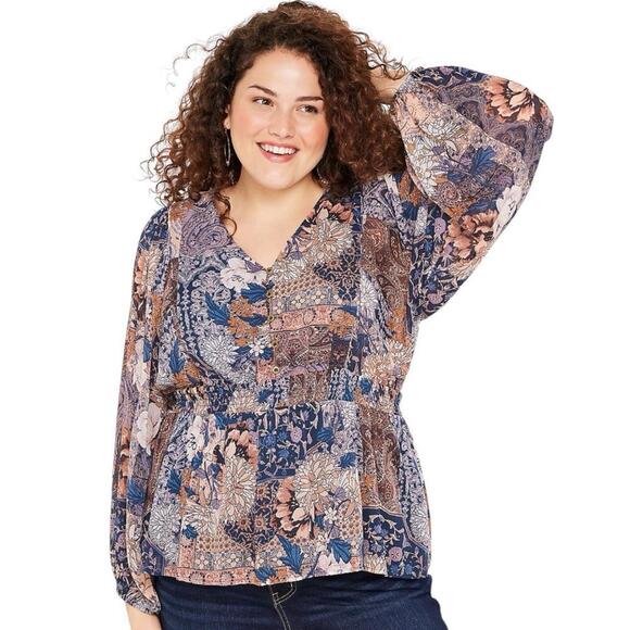 Maurices Tops - Maurices Plus Size Patchwork Babydoll Blouse 1X